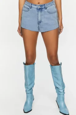 Rhinestone-Fringe Denim Shorts