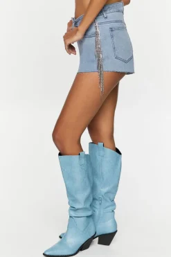 Rhinestone-Fringe Denim Shorts