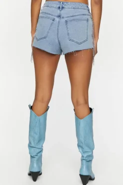 Rhinestone-Fringe Denim Shorts