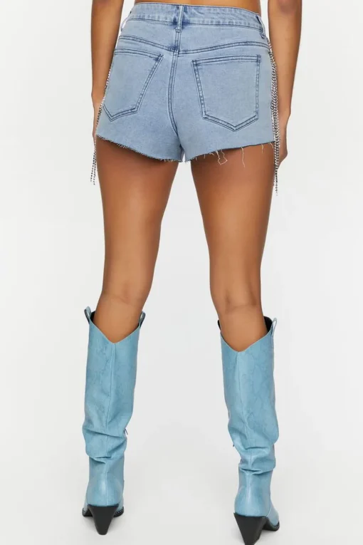 Rhinestone-Fringe Denim Shorts