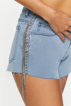 Rhinestone-Fringe Denim Shorts