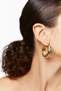 Rhinestone-Studded Hoop Earrings