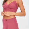 Ribbed Bow Lace Pajama Shorts
