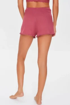 Ribbed Bow Lace Pajama Shorts
