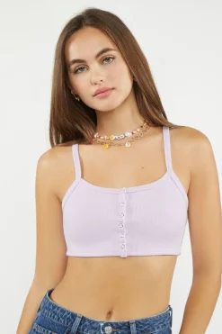 Ribbed Buttoned Cropped Tank Top