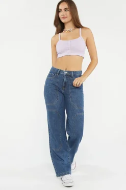 Ribbed Buttoned Cropped Tank Top