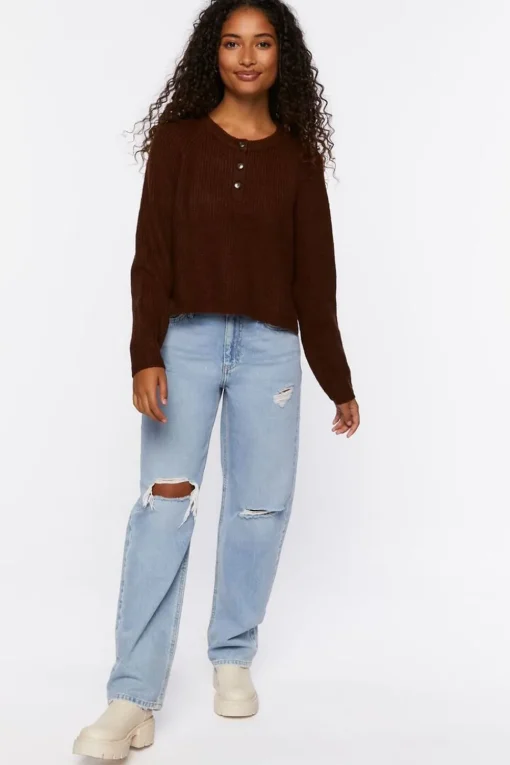 Ribbed Button-Front Sweater