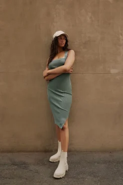 Ribbed Crisscross Midi Dress