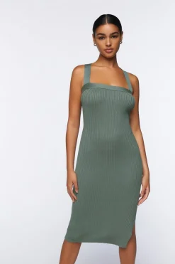 Ribbed Crisscross Midi Dress