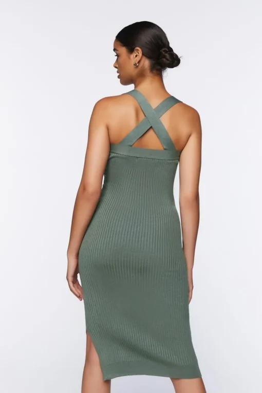 Ribbed Crisscross Midi Dress