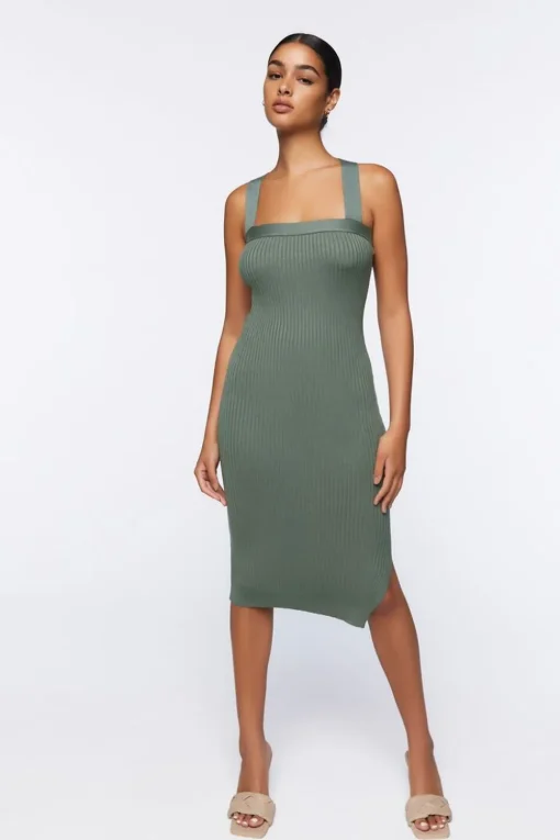 Ribbed Crisscross Midi Dress
