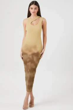 Ribbed Dip-Dye Cutout Midi Dress