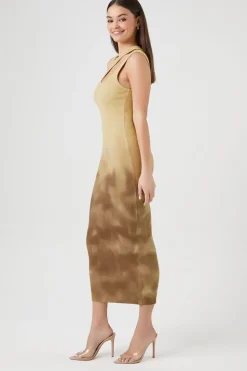 Ribbed Dip-Dye Cutout Midi Dress
