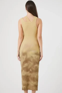 Ribbed Dip-Dye Cutout Midi Dress