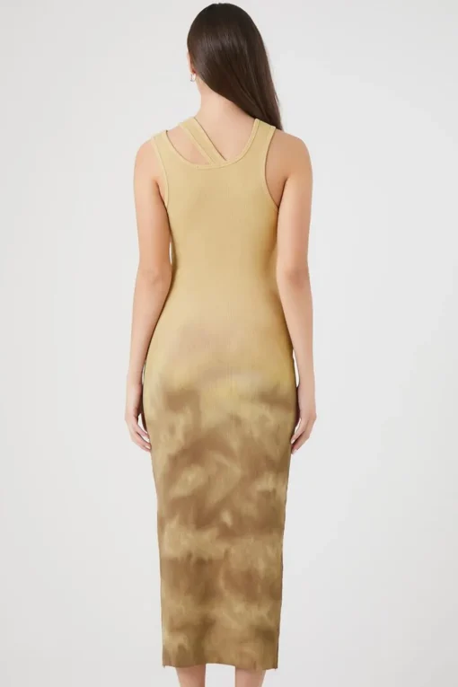 Ribbed Dip-Dye Cutout Midi Dress
