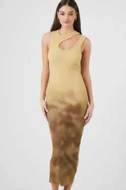 Ribbed Dip-Dye Cutout Midi Dress