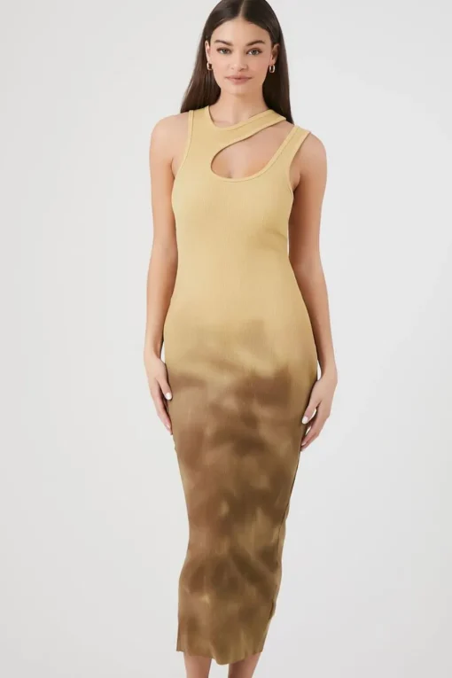 Ribbed Dip-Dye Cutout Midi Dress