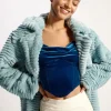 Ribbed Faux Fur Longline Coat