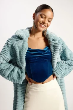 Ribbed Faux Fur Longline Coat