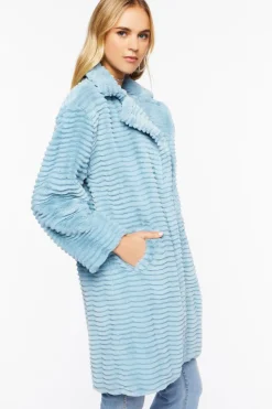 Ribbed Faux Fur Longline Coat