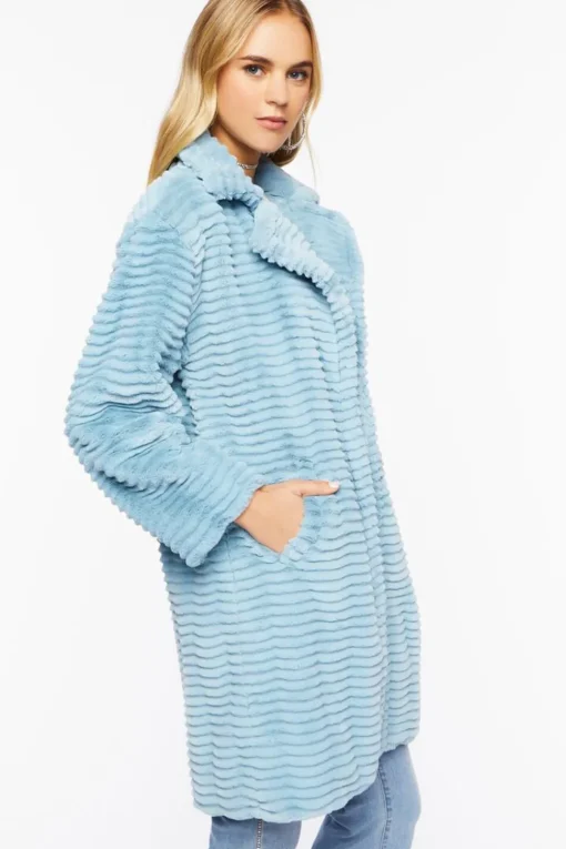 Ribbed Faux Fur Longline Coat
