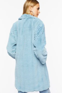 Ribbed Faux Fur Longline Coat