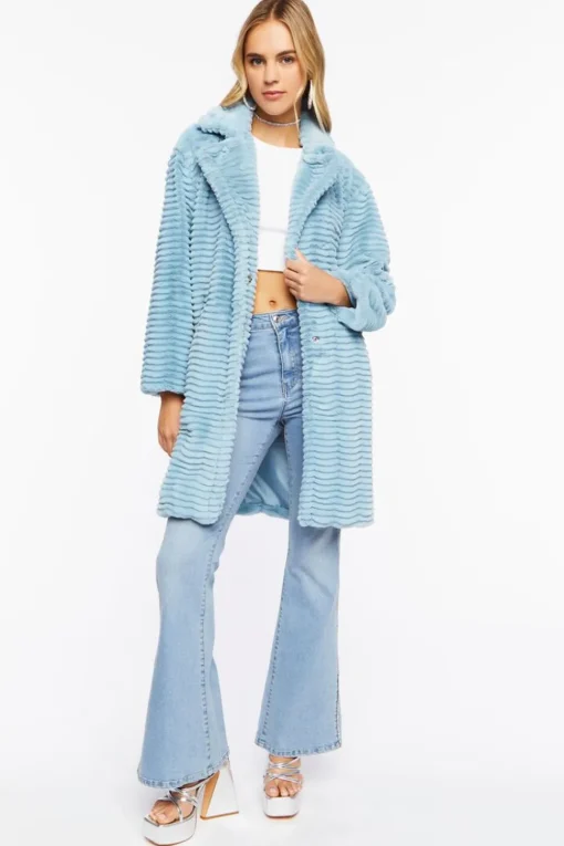 Ribbed Faux Fur Longline Coat