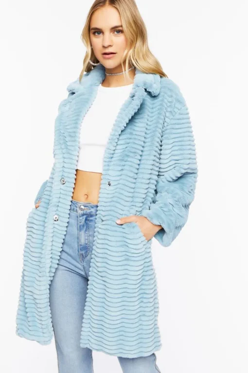 Ribbed Faux Fur Longline Coat