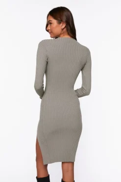 Ribbed Knee-Length Sweater Dress