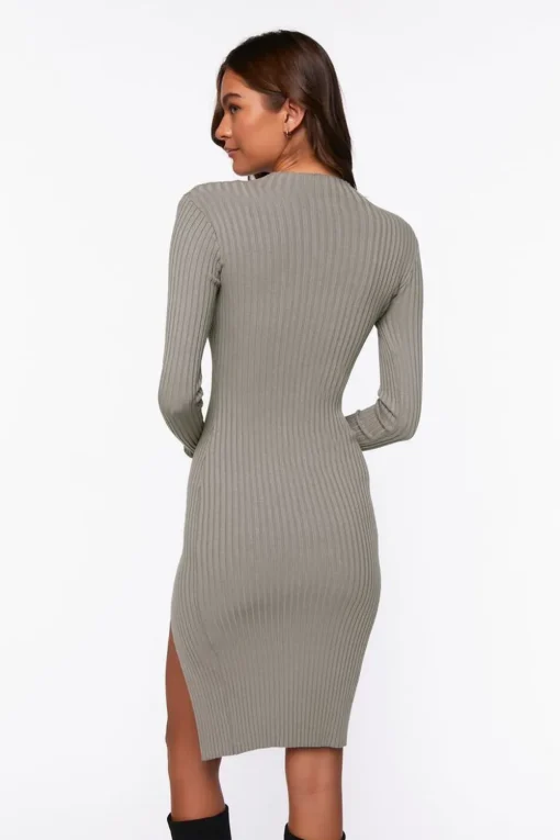Ribbed Knee-Length Sweater Dress