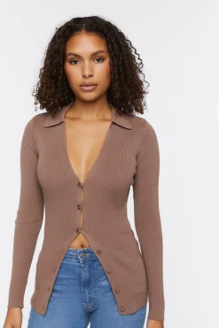 Ribbed Knit Cardigan Sweater