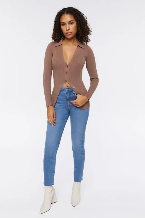 Ribbed Knit Cardigan Sweater