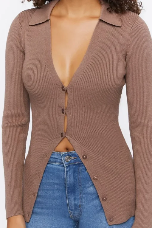 Ribbed Knit Cardigan Sweater