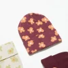 Ribbed Knit Floral Beanie