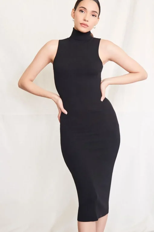 Ribbed Knit Turtleneck Dress