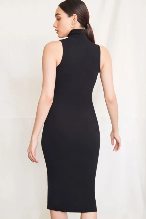 Ribbed Knit Turtleneck Dress