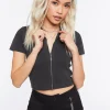 Ribbed Knit Zip-Up Top