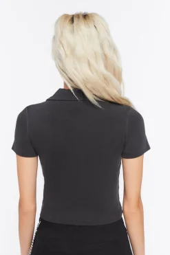 Ribbed Knit Zip-Up Top