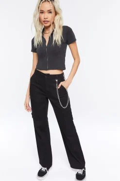 Ribbed Knit Zip-Up Top