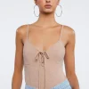 Ribbed Lace-Up Cami Bodysuit