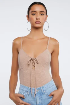 Ribbed Lace-Up Cami Bodysuit