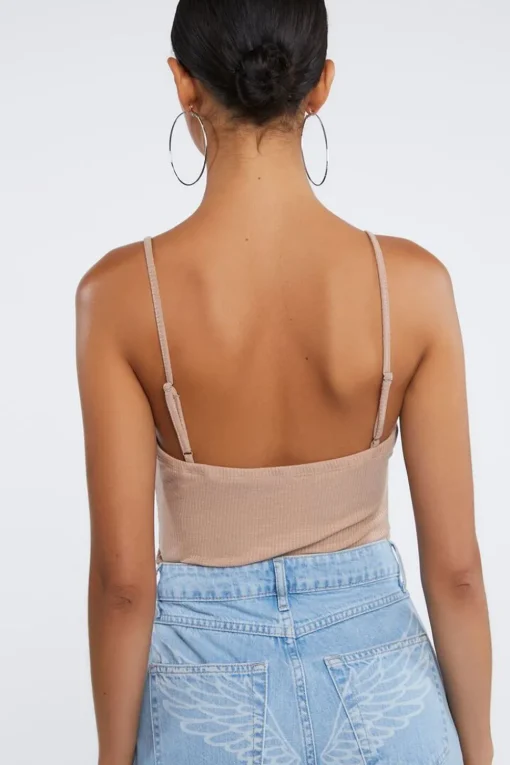 Ribbed Lace-Up Cami Bodysuit