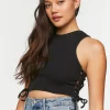 Ribbed Lace-Up Cropped Tank Top
