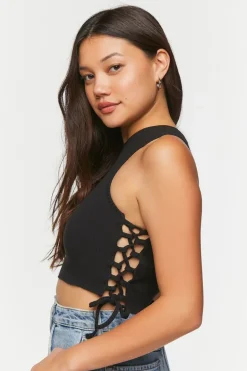 Ribbed Lace-Up Cropped Tank Top