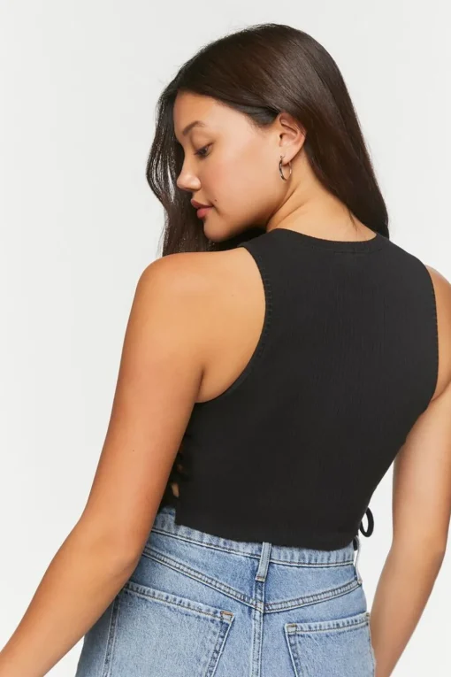 Ribbed Lace-Up Cropped Tank Top