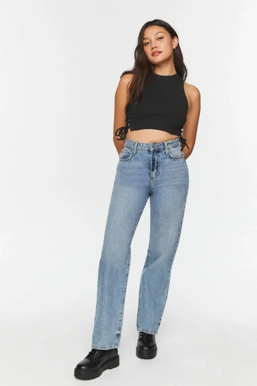 Ribbed Lace-Up Cropped Tank Top