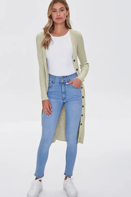 Ribbed Longline Cardigan Sweater