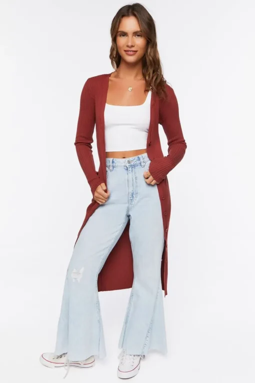 Ribbed Longline Cardigan Sweater