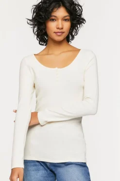Ribbed Long-Sleeve Henley Tee