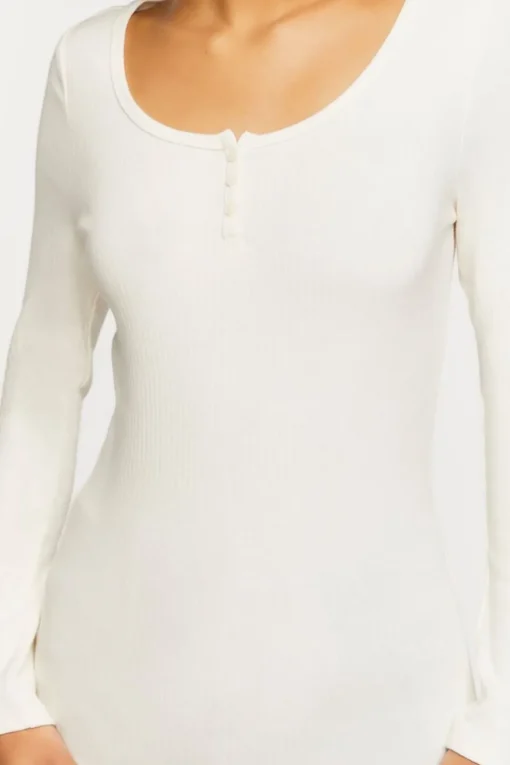 Ribbed Long-Sleeve Henley Tee